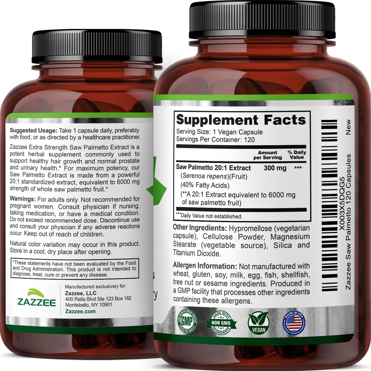Zazzee Saw Palmetto authentic USA imported health supplement product layout