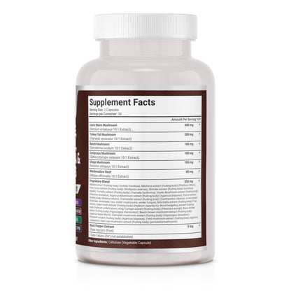 Clean Nutraceuticals mushroom supplement bottle label ingredients