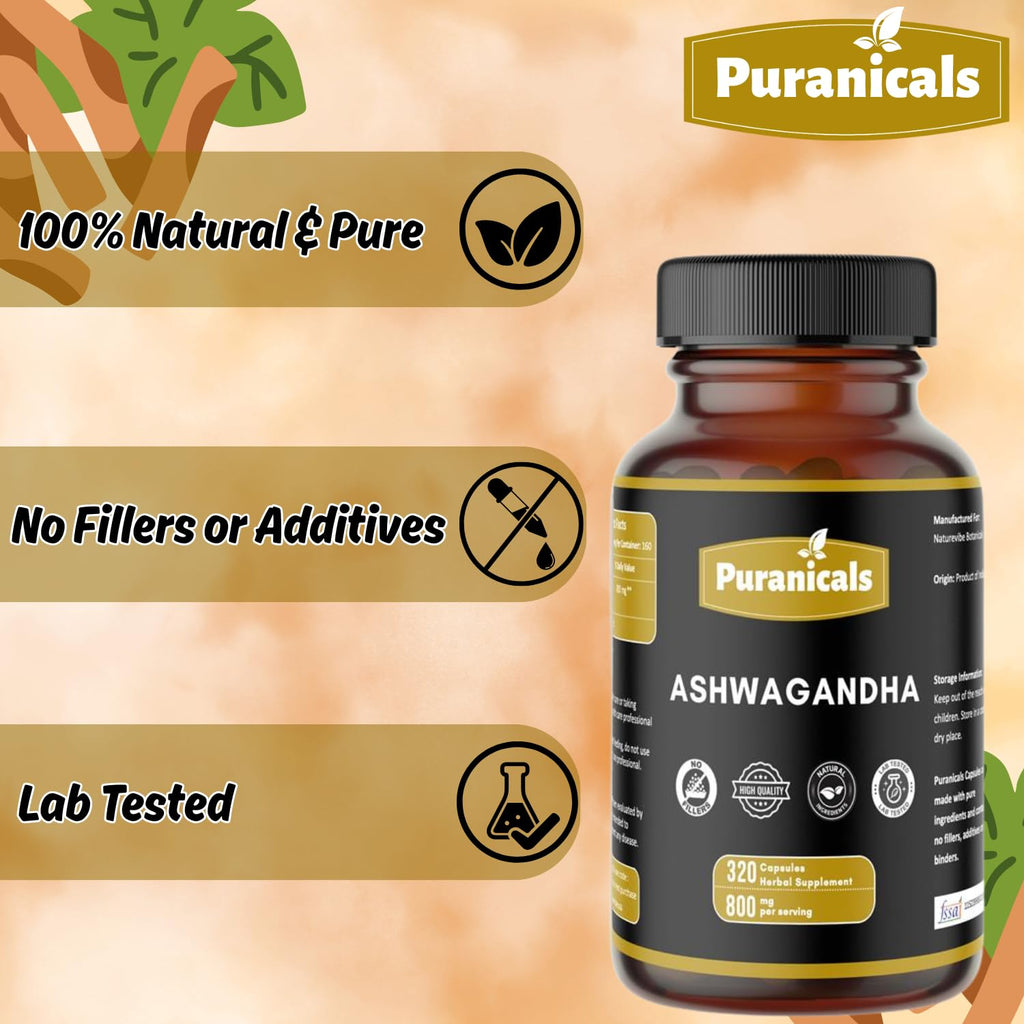Secure safety seal on the cap of Puranicals Ashwagandha Premium imported bottle.