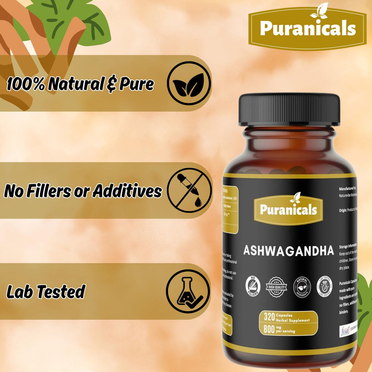 Secure safety seal on the cap of Puranicals Ashwagandha Premium imported bottle.