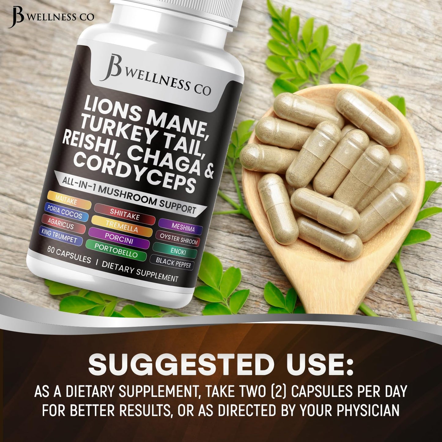 Top view of Clean Nutraceuticals mushroom complex bottle