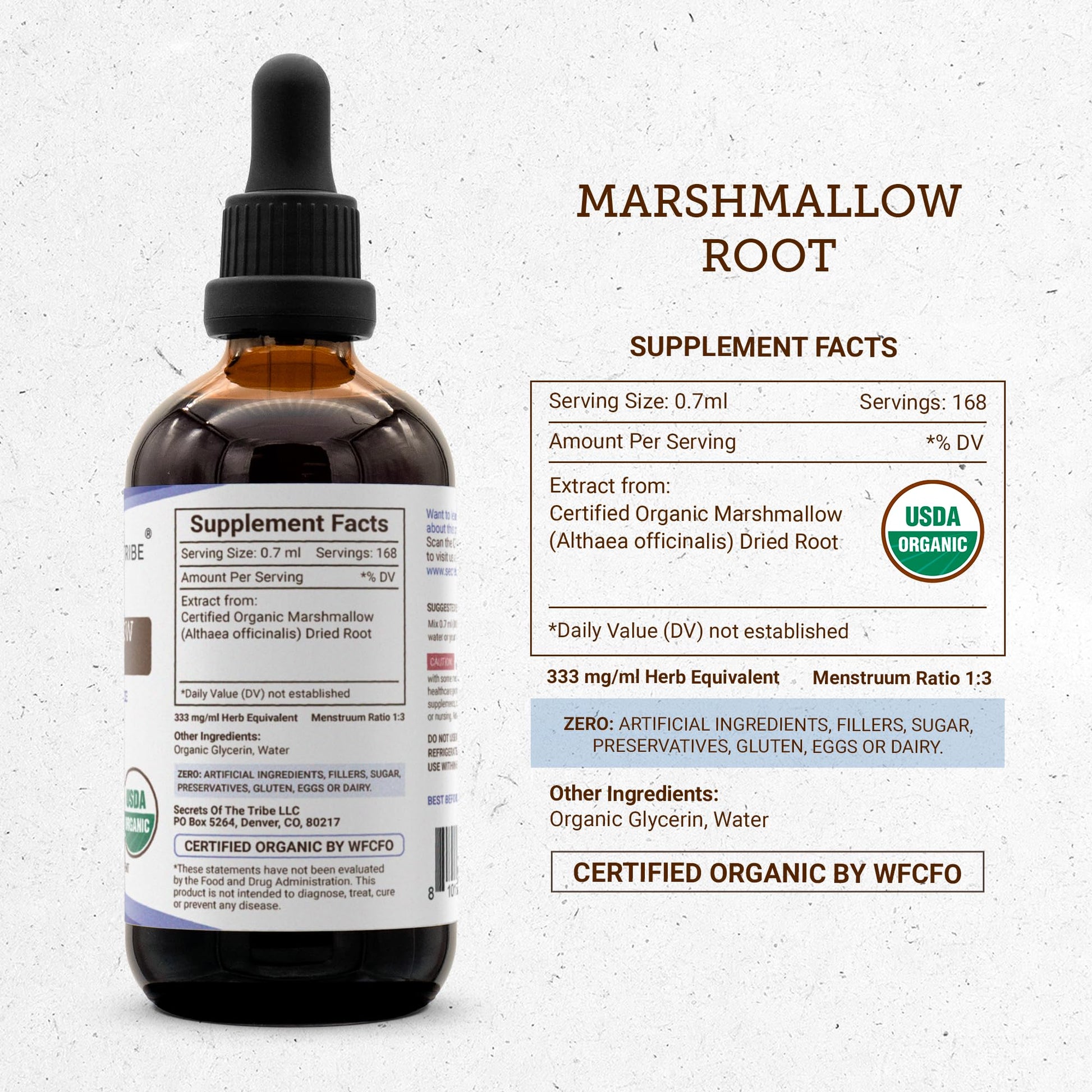 High-potency marshmallow root alcohol-free tincture bottle