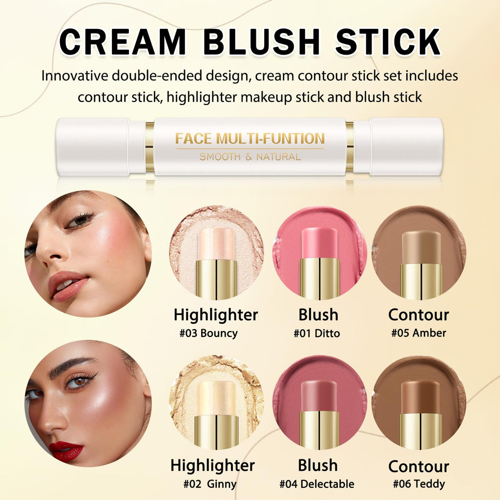 Ionsgako double ended highlighter and bronzer stick set layout