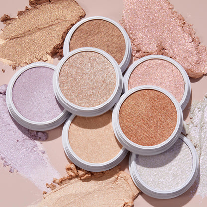 Close up of long wearing champagne shade high pigment cheek cosmetic product.