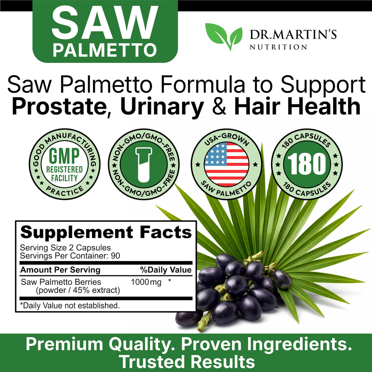 Dr. Martin's Nutrition Saw Palmetto herbal supplement packaging safety seal