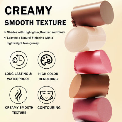 IONSGAKO Set A cream makeup sticks demonstrating matte and dewy finishes side by side