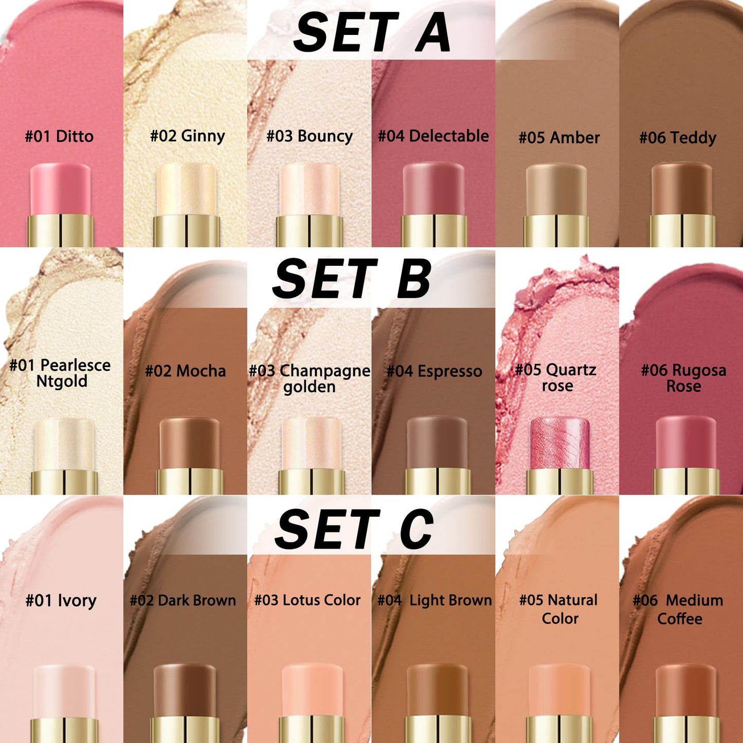 Chiseled makeup look achieved using the IONSGAKO double ended bronzer and blush makeup sticks