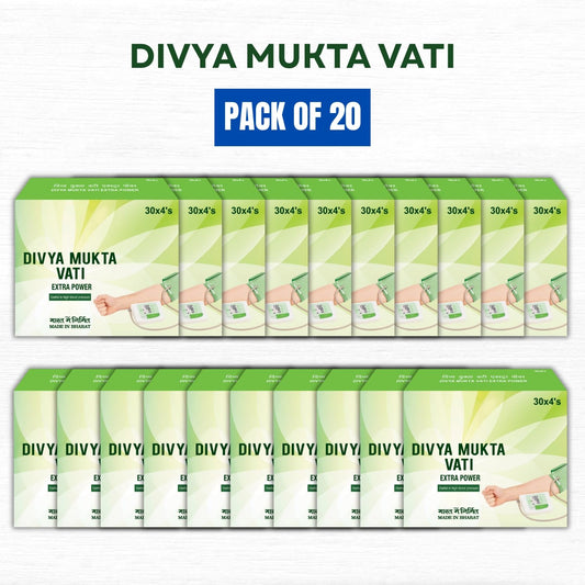 Side view of PGM Divya Muktavati Extra Power herbal supplement detailing natural ingredients for hypertension relief.