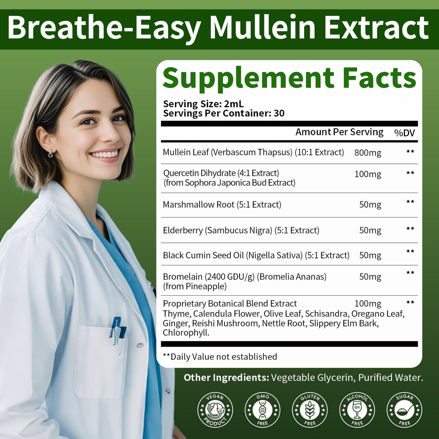 Dropper applicator of BBEEAAUU Mullein lung health supplement