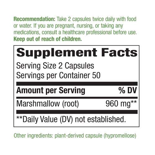 Nature's Way Marshmallow Root non-GMO certified vegan dietary supplement packaging