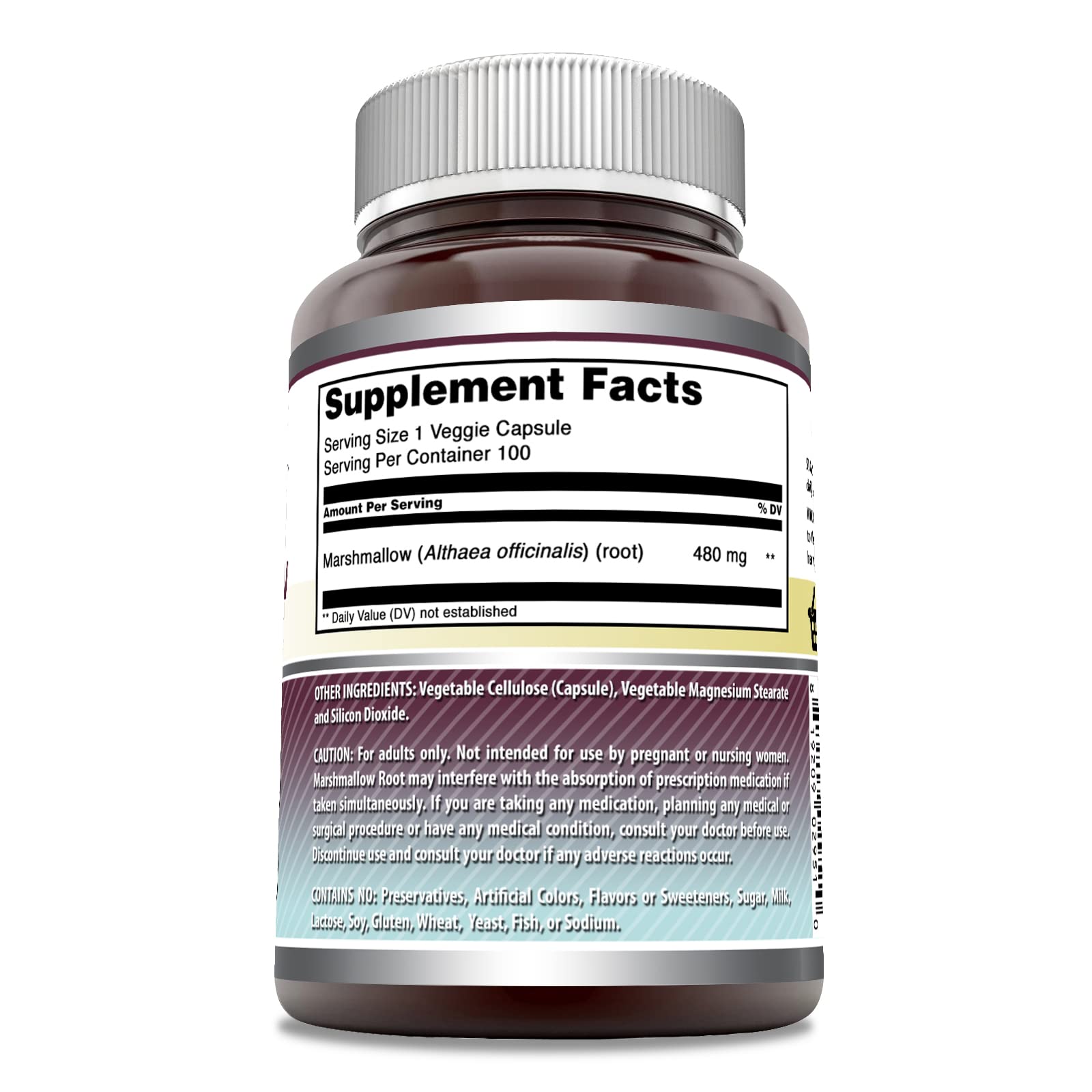 Amazing Nutrition Marshmallow Root 100 veggie capsules bottle label