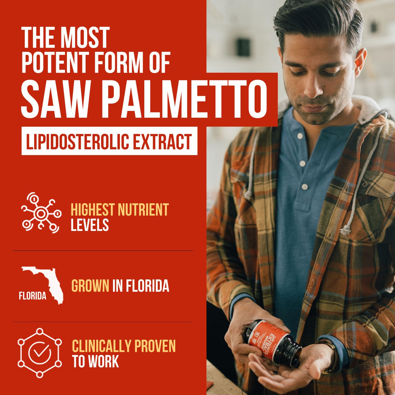 Triquetra Health 10X potency saw palmetto softgels label showing supplement facts and clean CO2 extraction details.