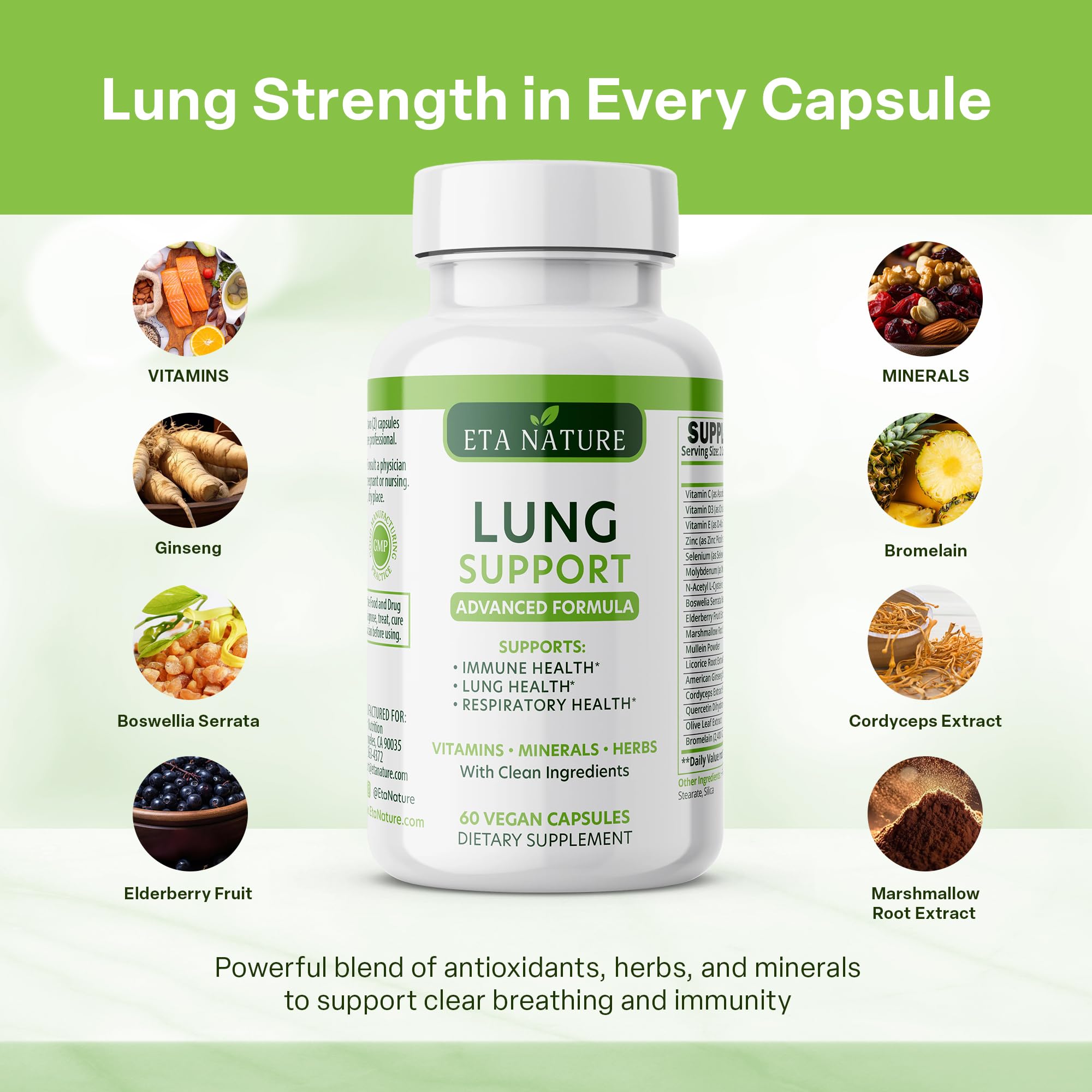 Etanature Lung Support Supplement label showing ingredients