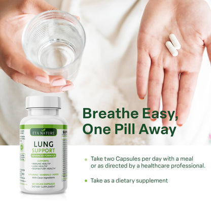 Close up of Etanature Lung Support vegan capsule bottle