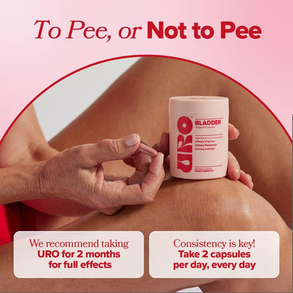 Close-up of the O Positiv URO Bladder Control packaging showcasing the pumpkin seed and soy germ extract blend.