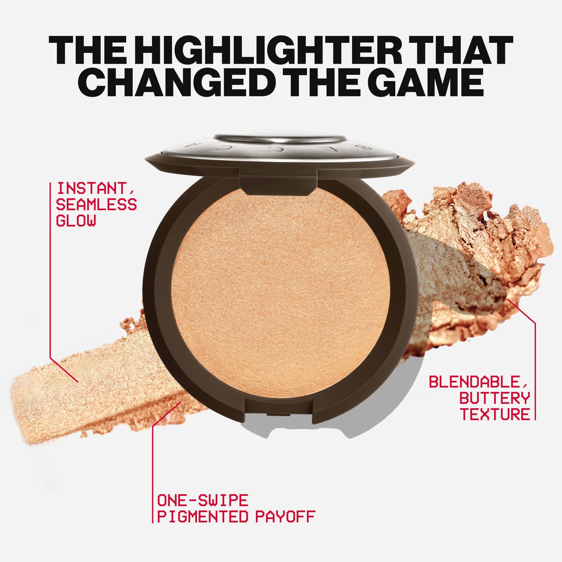 Close up view of the liquid-to-powder luminous pearl highlighter formula inside the pan