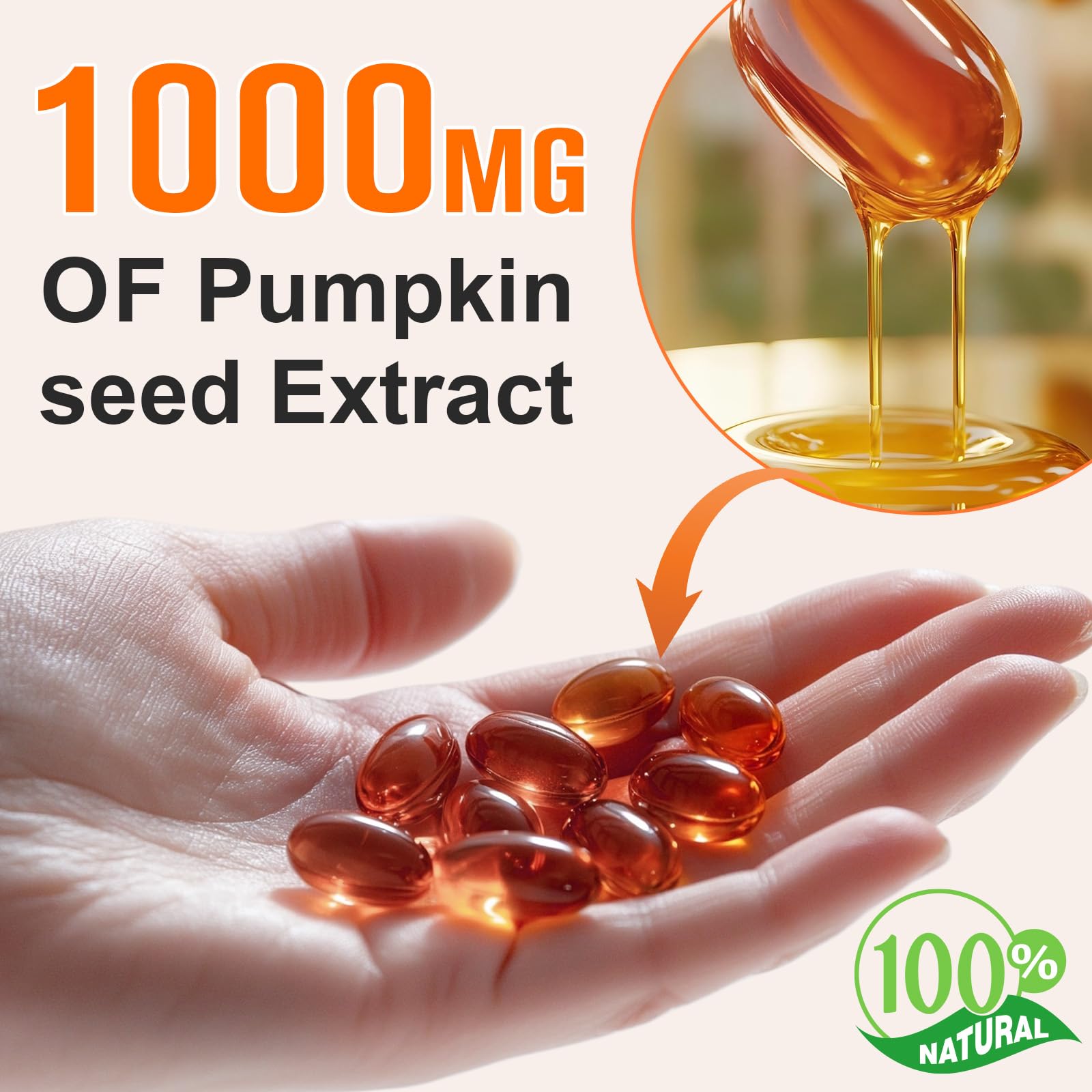 Flasture 2-in-1 formula cold-pressed pumpkin seed oil dietary supplement packaging highlighting 1000mg dosage.