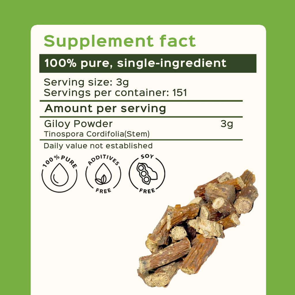 Bixa Botanical Giloy Tinospora Cordifolia supplement nutrition facts and instructions label