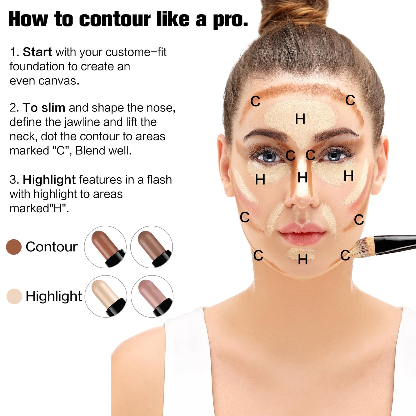 Texture swatches of the blendable cream contour and radiant highlighter formulas on skin.