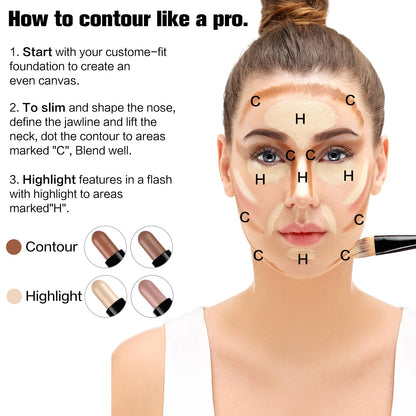 Texture swatches of the blendable cream contour and radiant highlighter formulas on skin.