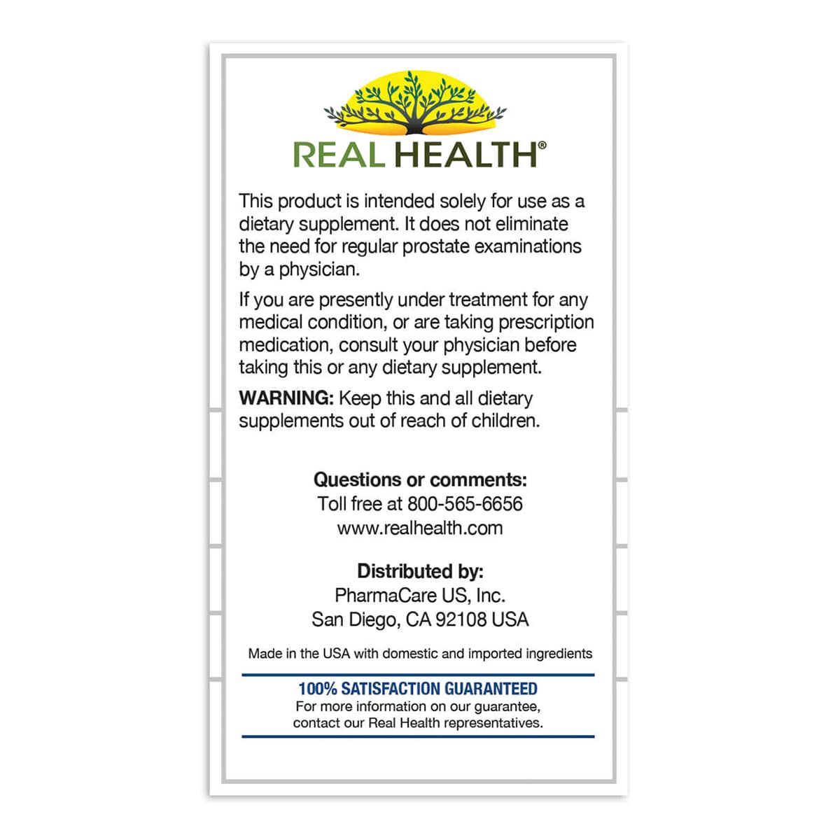 Real Health Prostate Complete 30 softgels premium USA imported packaging side view.