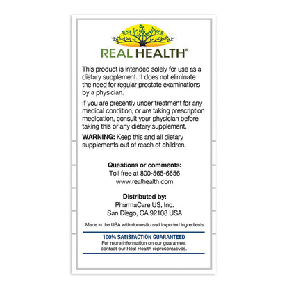 Real Health Prostate Complete 30 softgels premium USA imported packaging side view.