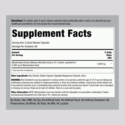 Piping Rock Marshmallow Root herbal supplement nutrition label