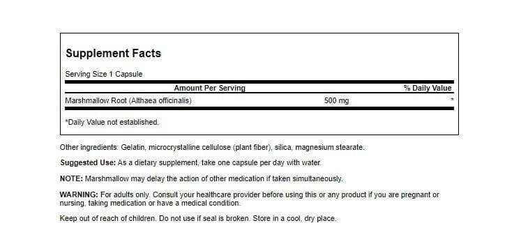 Swanson Marshmallow Root 500 mg 90 Capsules dietary supplement bottle