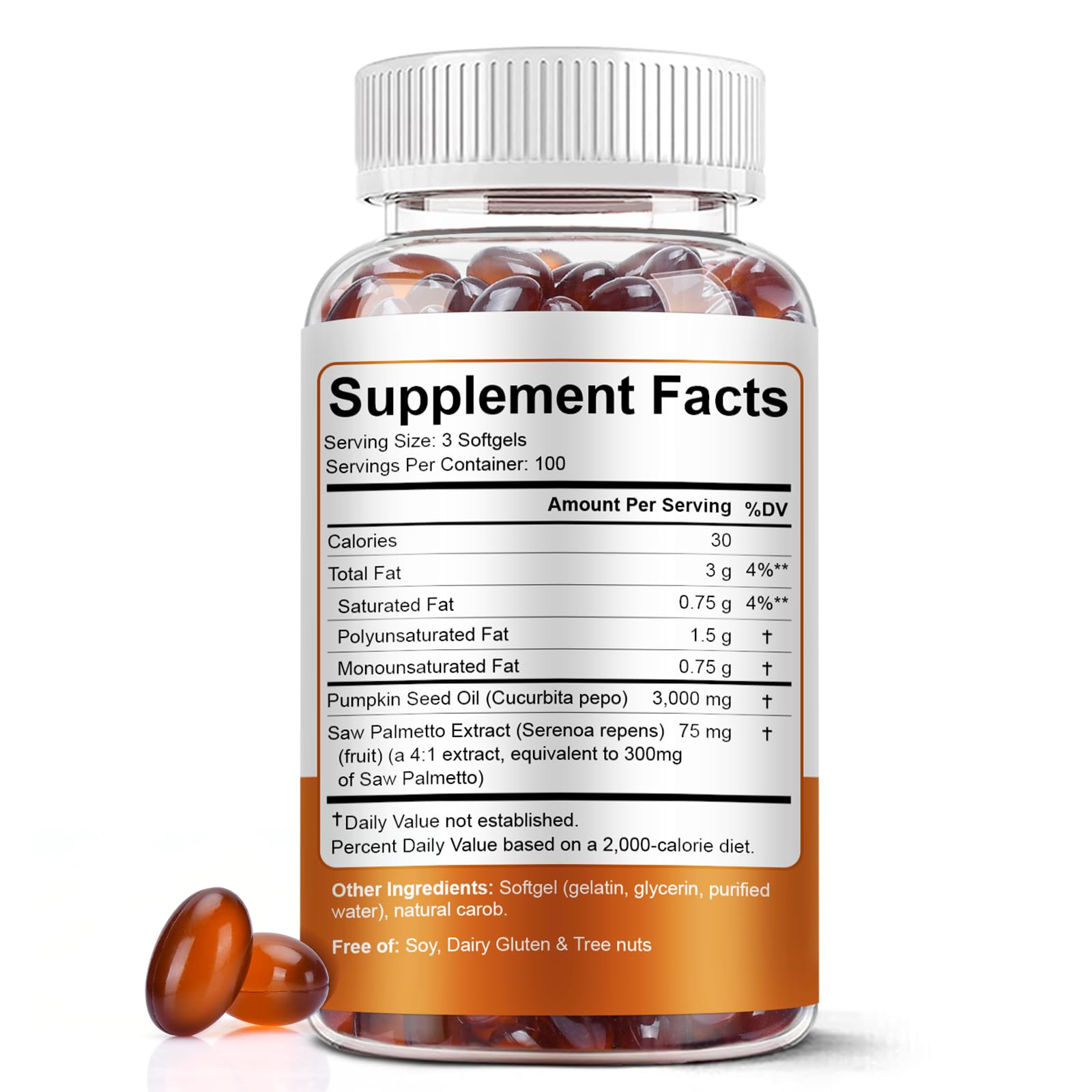 BEWORD Pumpkin Seed Oil supplement facts label detailing three thousand milligram dosage