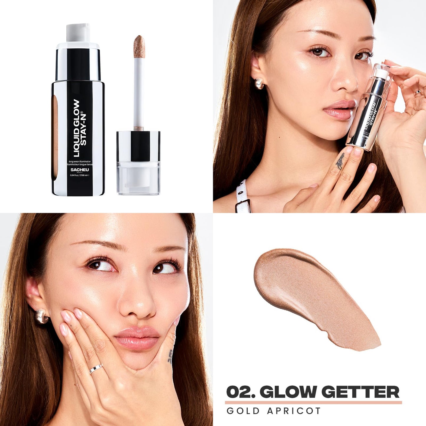 Sacheu liquid illuminator 30ml bottle showing the convenient built-in pump applicator