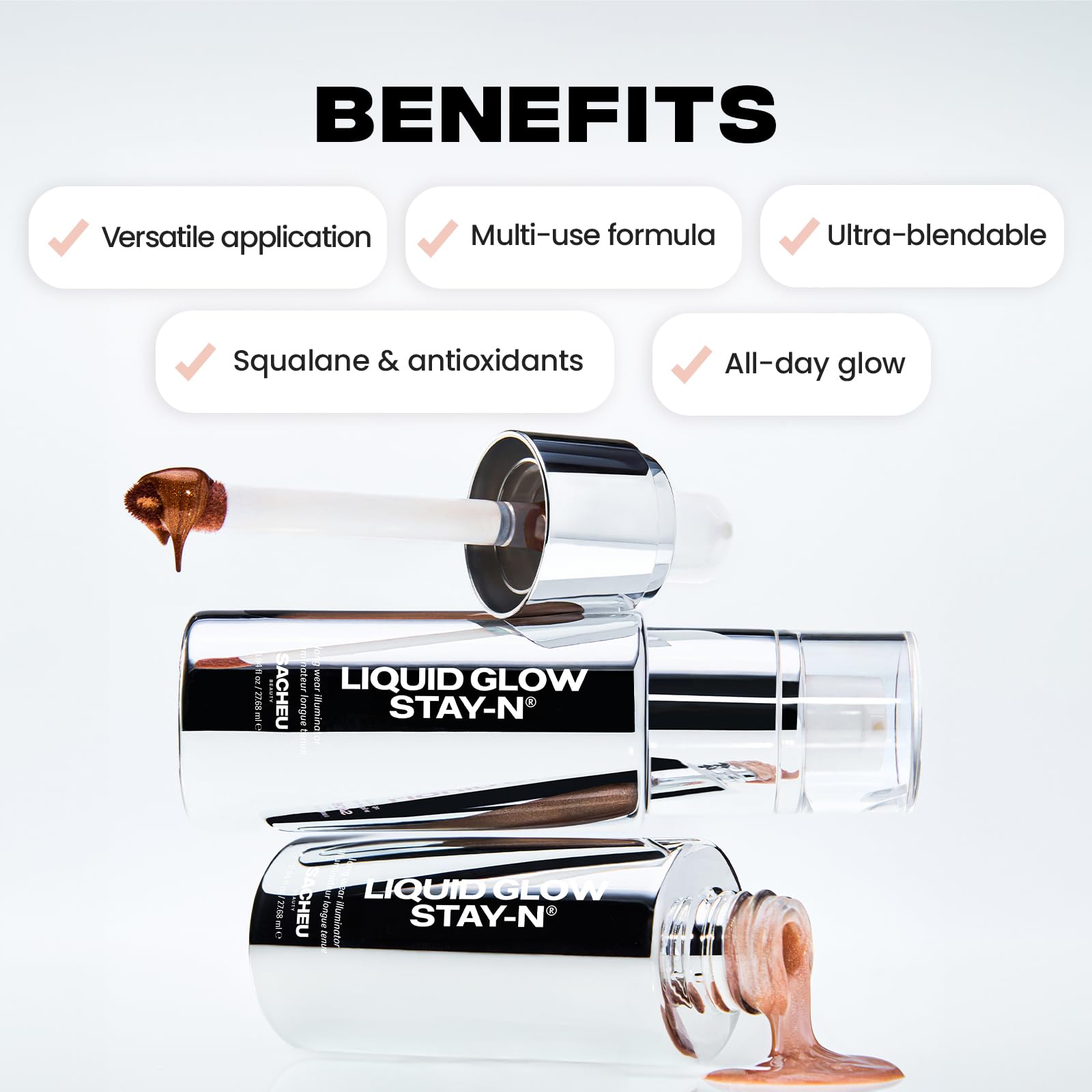 Close-up of Sacheu liquid makeup doe-foot applicator showcasing the dewy gold apricot shade texture