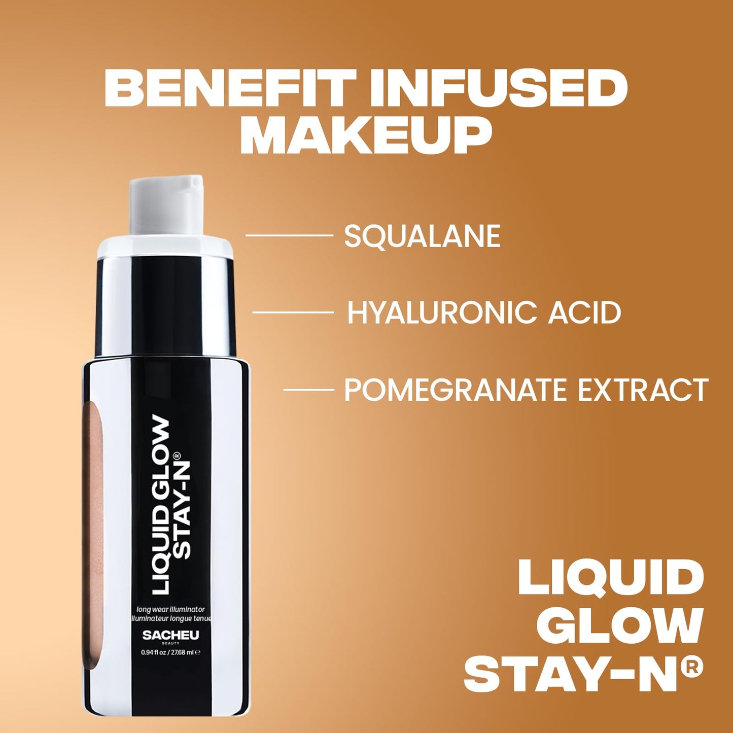 Sacheu long-lasting liquid bronzer and highlighter applied on back of hand demonstrating blendability