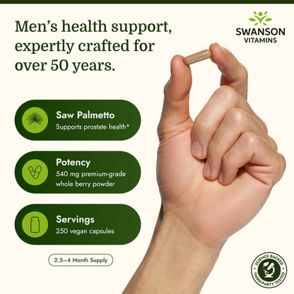 Swanson Full Spectrum Saw Palmetto 250 vegan capsules nutritional facts panel