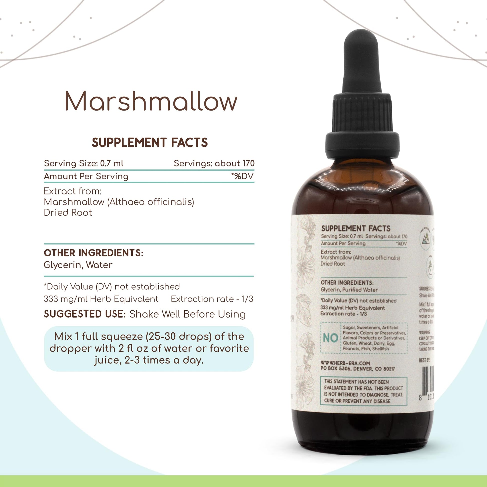 Label detail of Herbera marshmallow root extract showing ingredients
