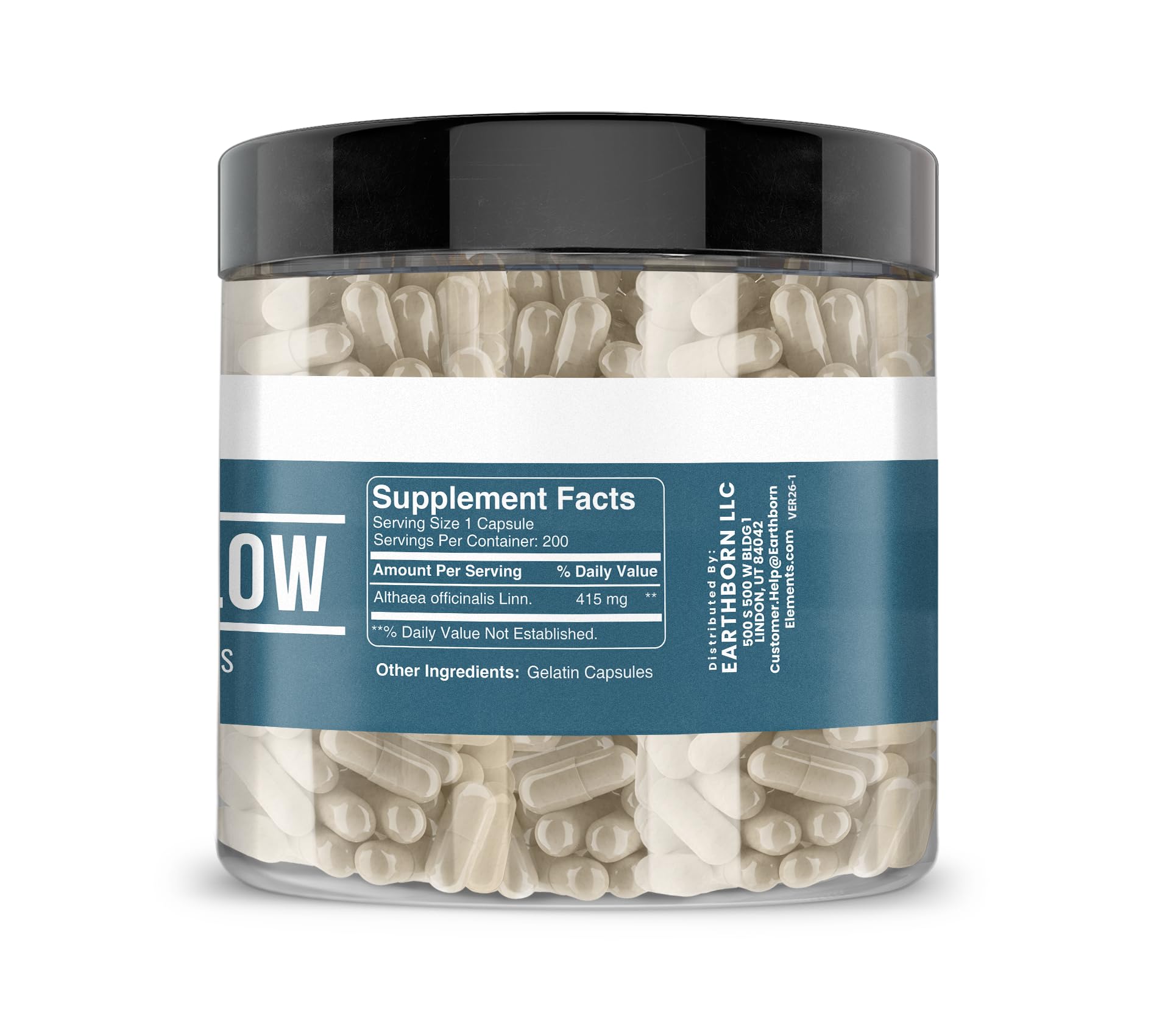 Close up of Earthborn Elements Marshmallow Root supplement label