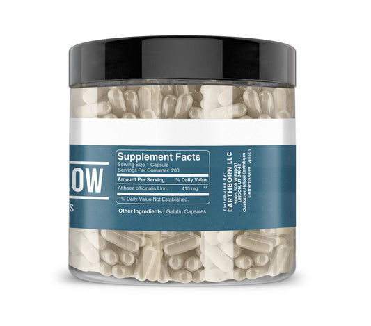 Close up of Earthborn Elements Marshmallow Root supplement label