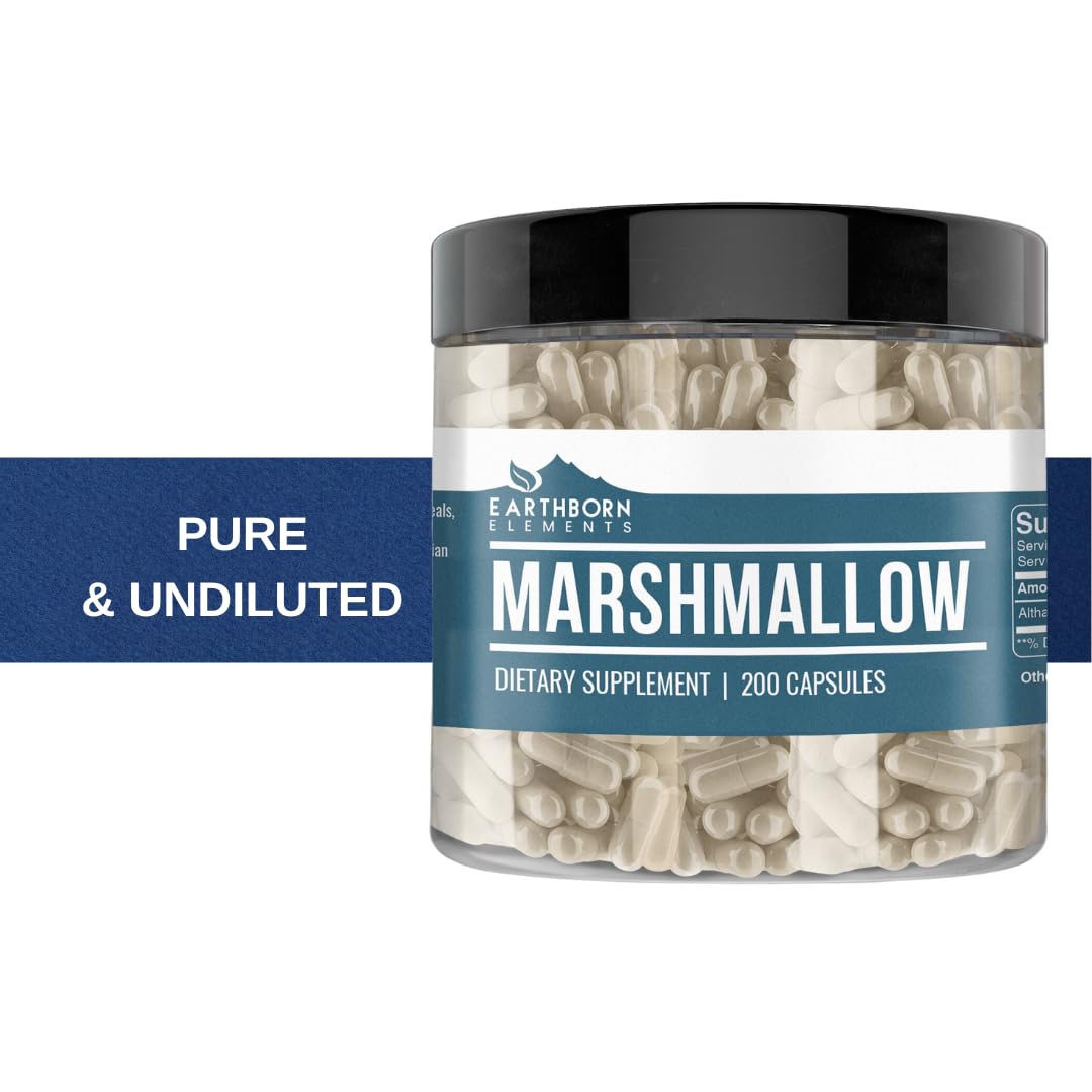 Side view of Earthborn Elements Marshmallow Root 200 capsules bottle