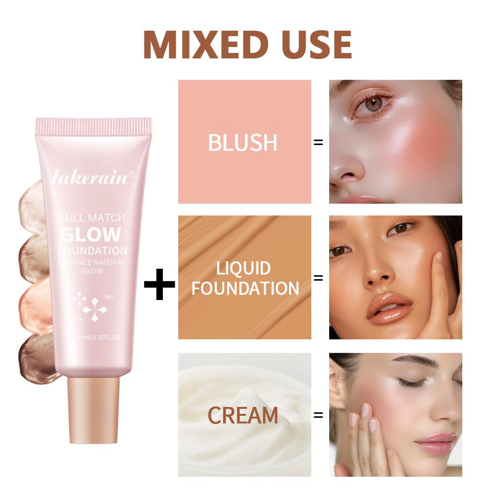 Model applying NAISSIYA lightweight moisturizing glow foundation to the cheekbones