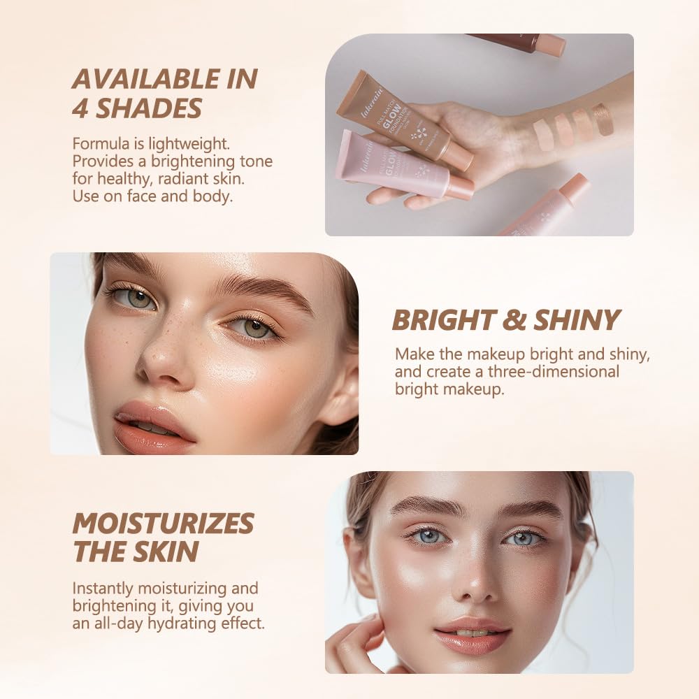 NAISSIYA face and body liquid highlighter tube being held against a minimalist background