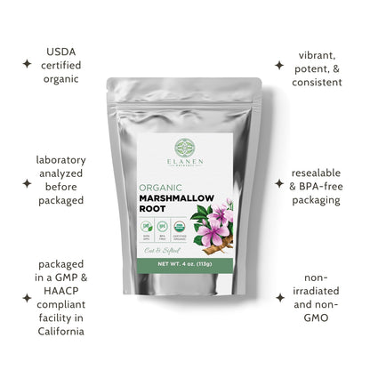Elanen Naturals marshmallow root herb bag back label details