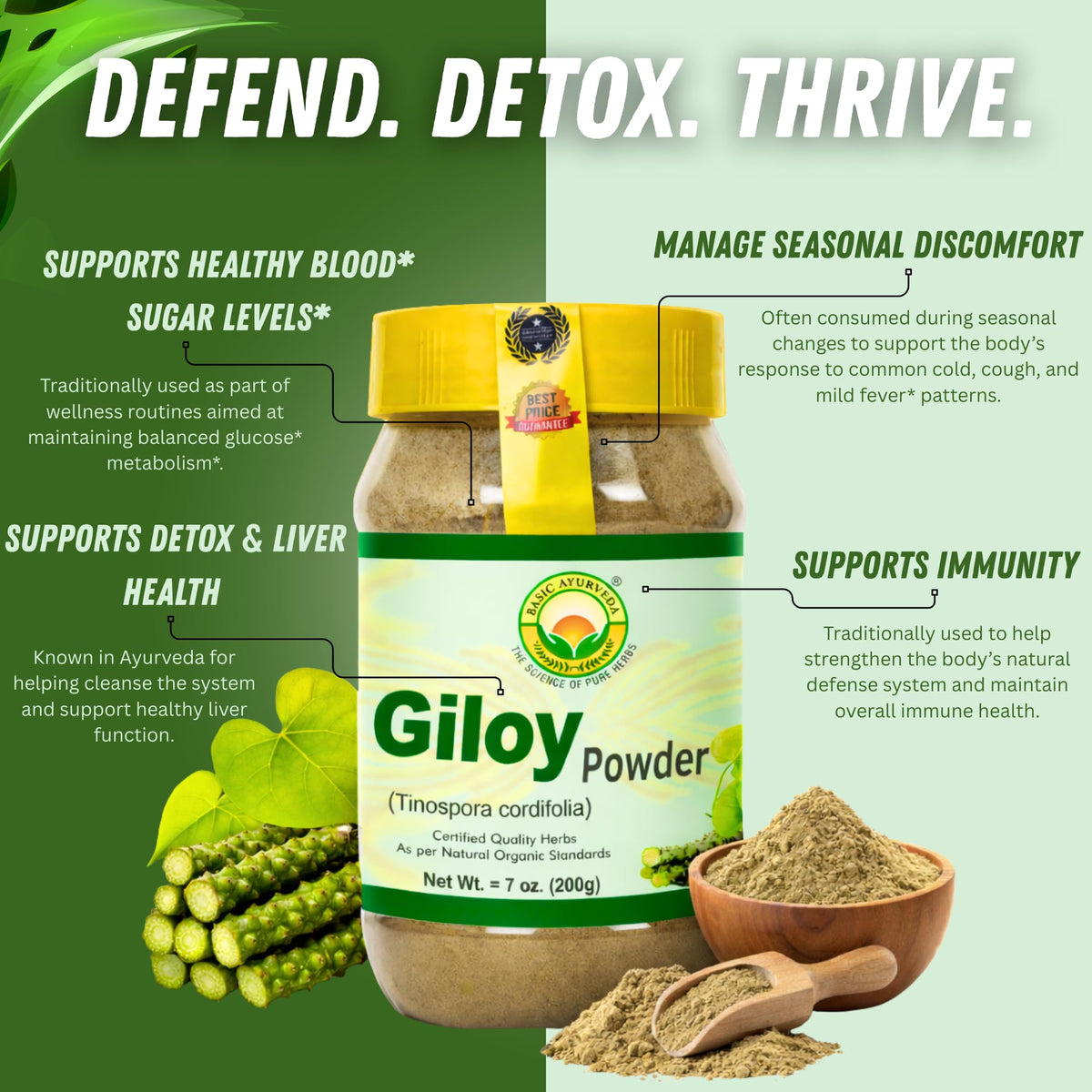 Detailed ingredient label of authentic Giloy Guduchi powder