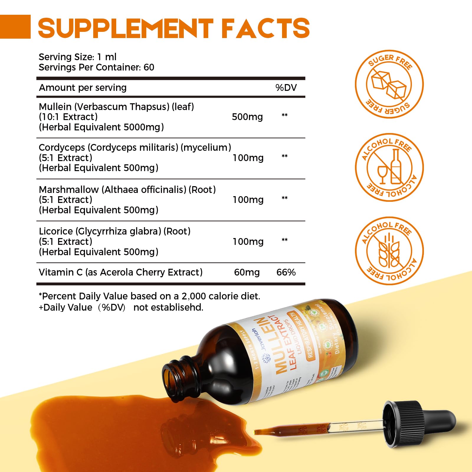 Javeriah Mullein Drops respiratory herbal supplement label detail