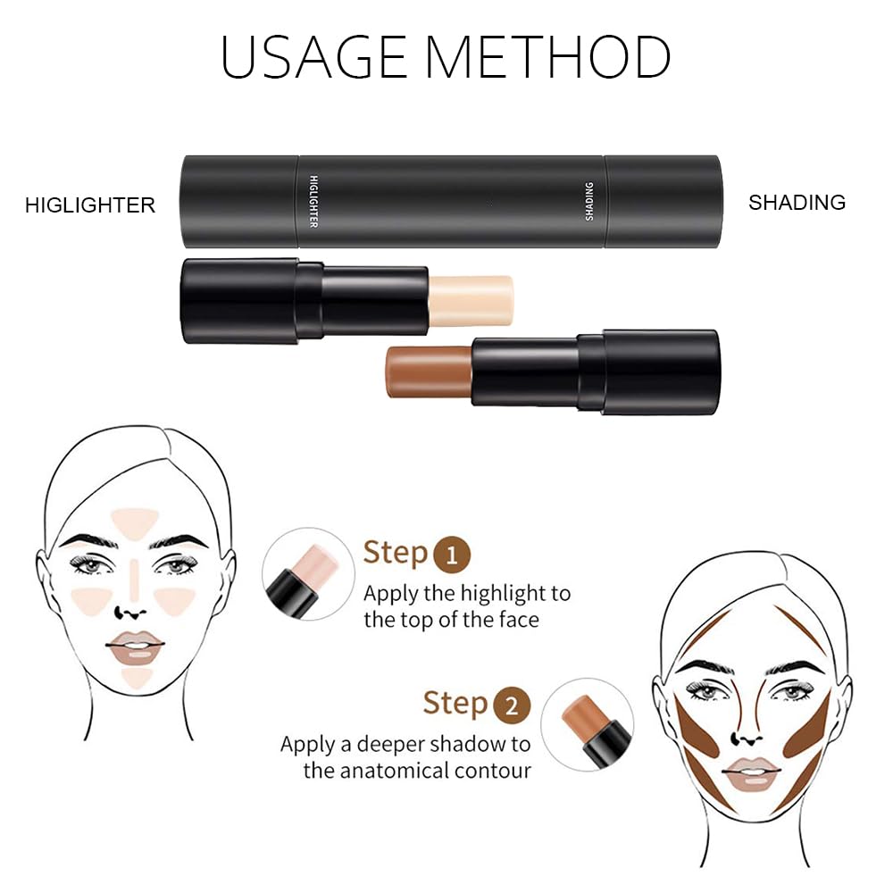 Silky cream bronzer and face corrector stick set for makeup definition.