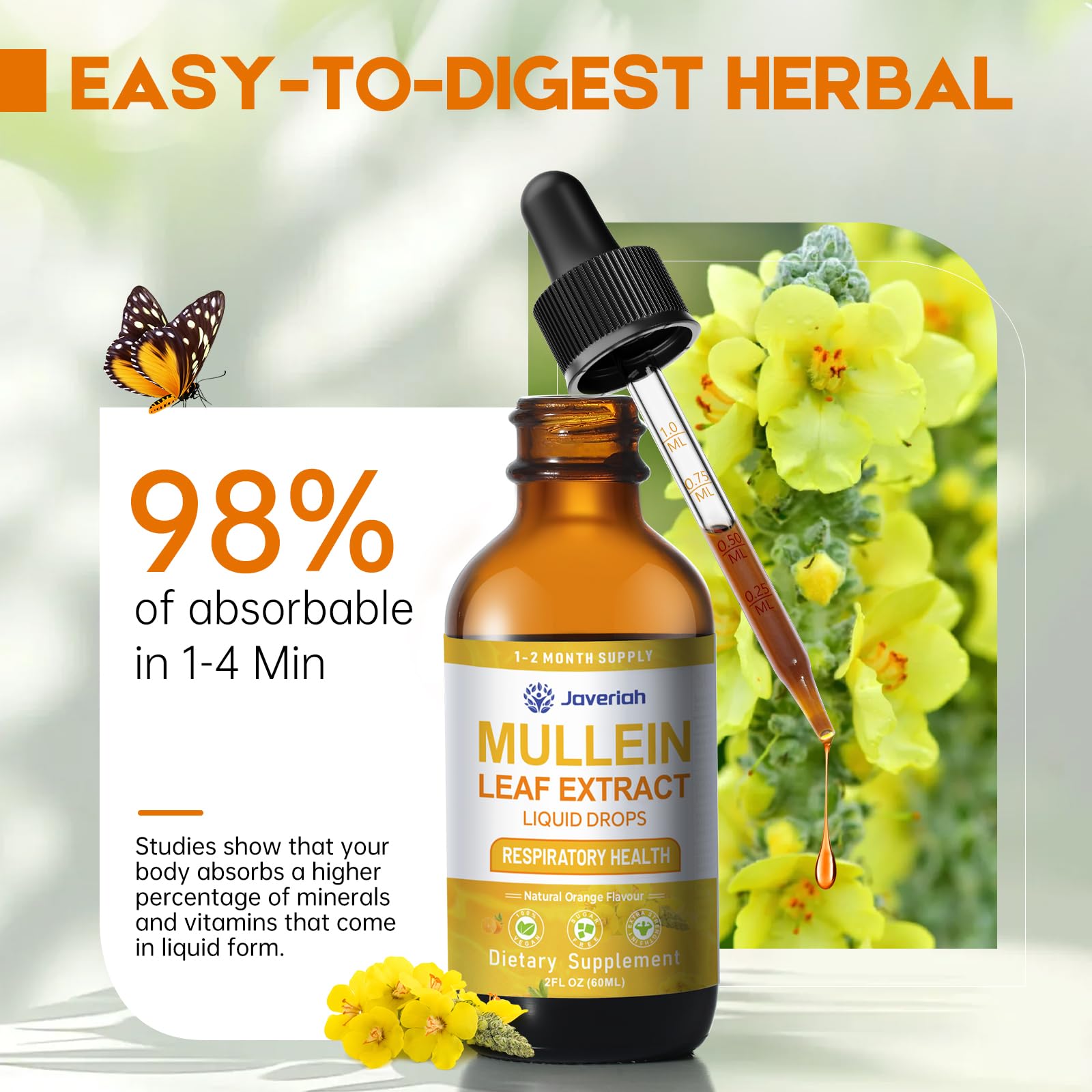 Authentic Javeriah Mullein Drops 2 Fluid Ounce bottle