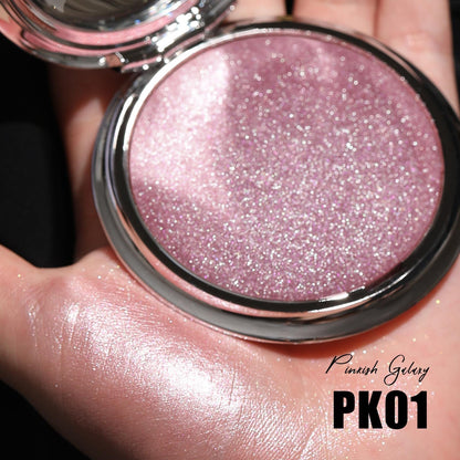 FOCALLURE luminous face makeup powder compact packaging demonstrating the unique pinkish galaxy shade variations.