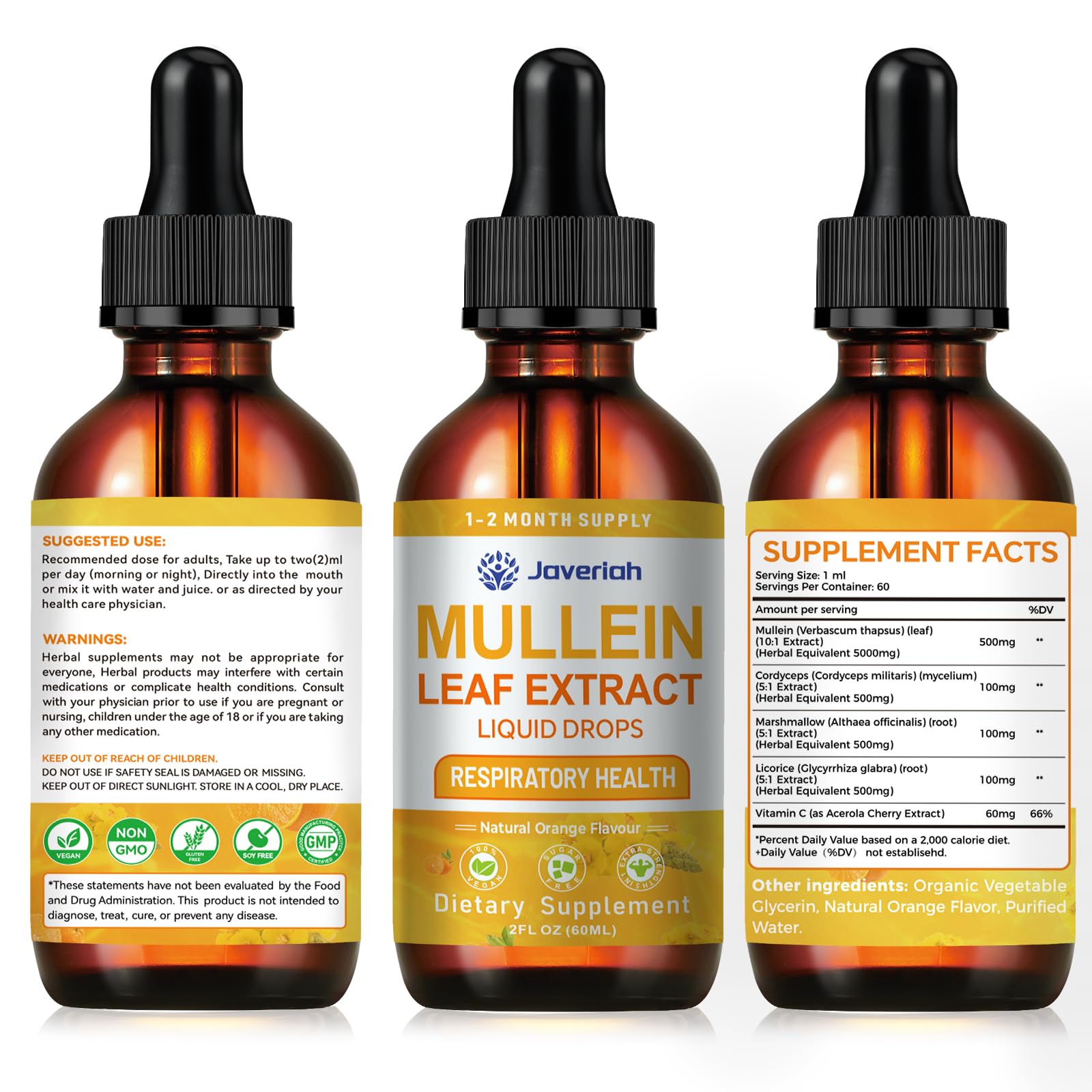 Premium herbal blend Javeriah Mullein Drops for bronchial health