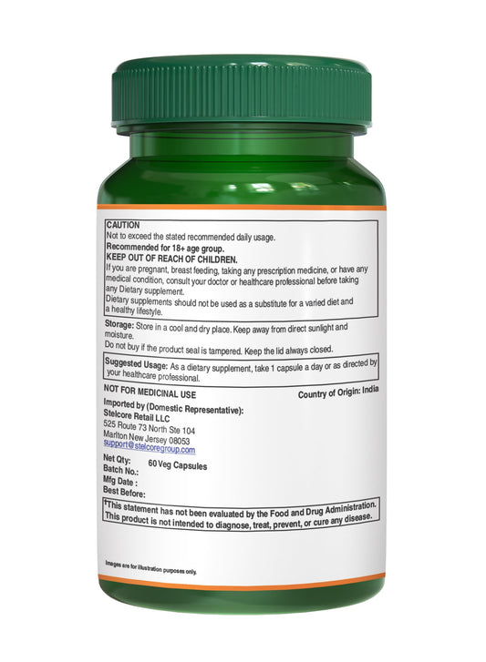 Pure Nutrition Natural Treasures Giloy 60 vegetarian capsules supplement facts and ingredient list label