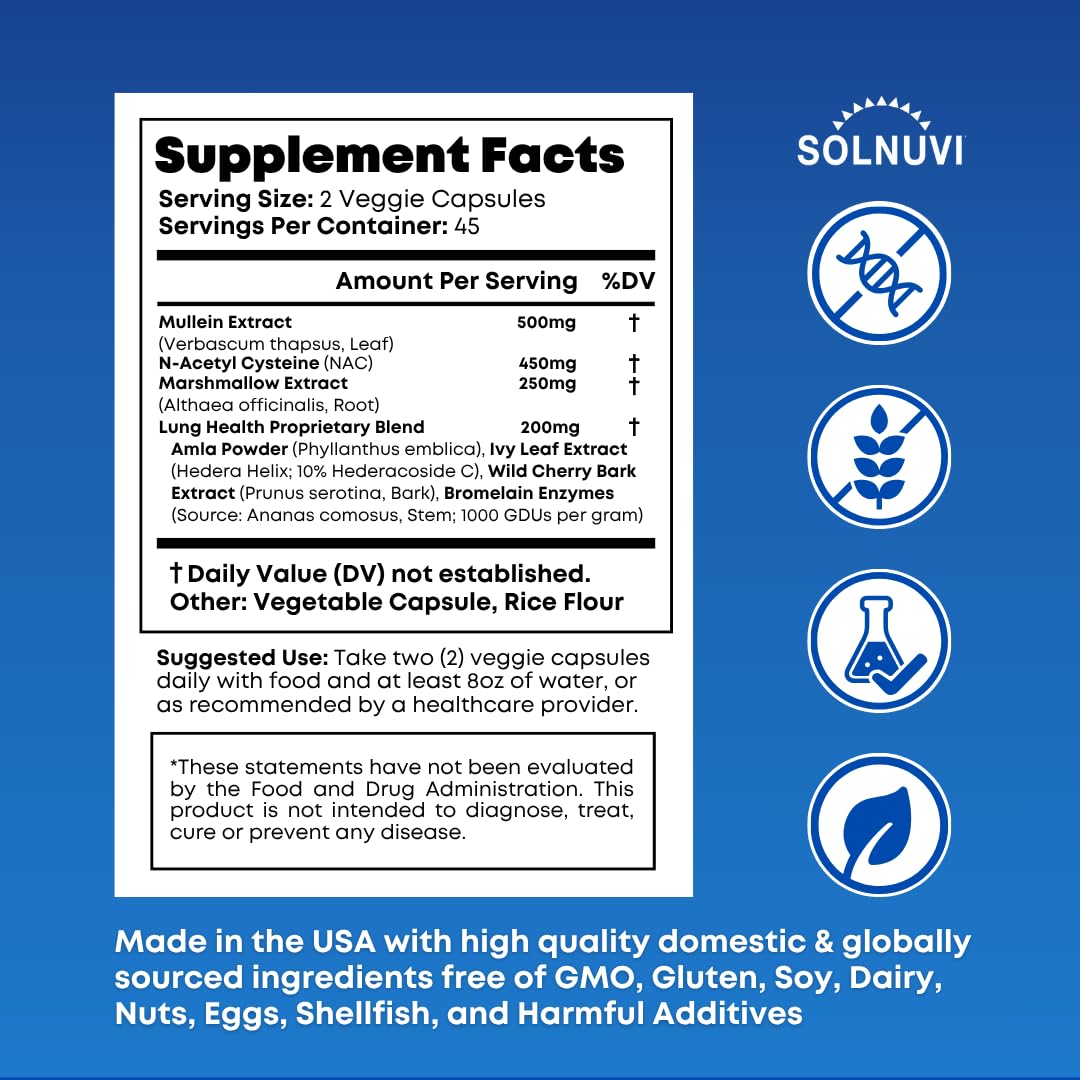 Solnuvi Lung Support complex 90 vegan capsules bottle