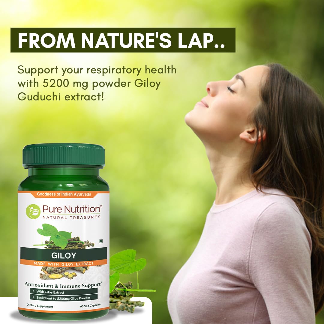 Pure Nutrition organic non-GMO Giloy 700mg vegetarian capsules for natural detoxification