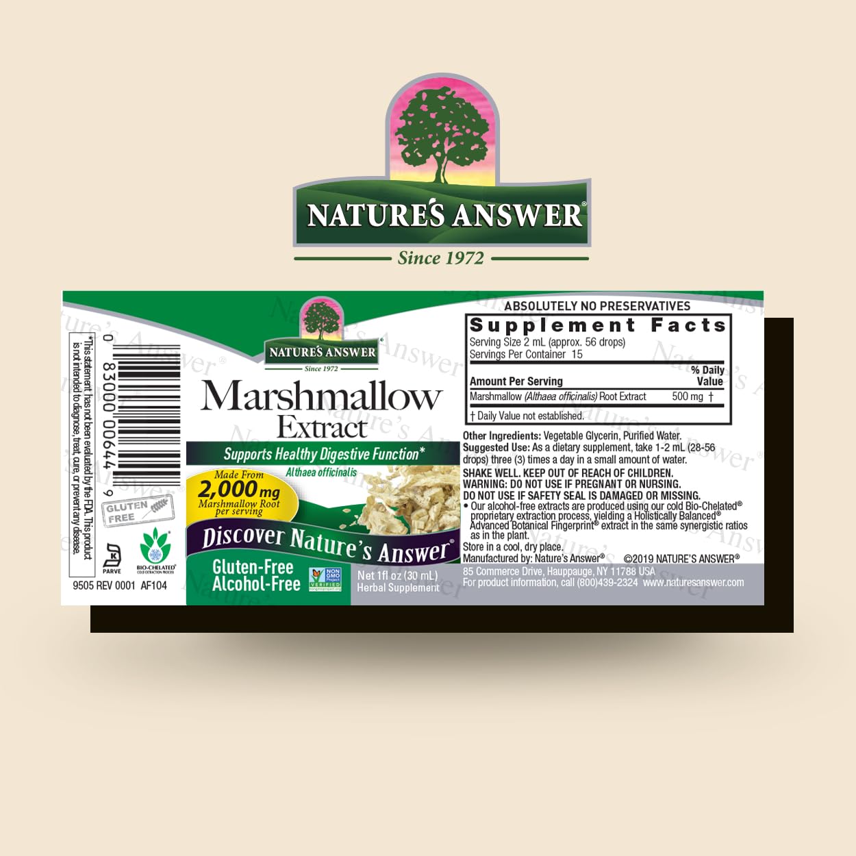 Nature's Answer Marshmallow Root herbal supplement label details